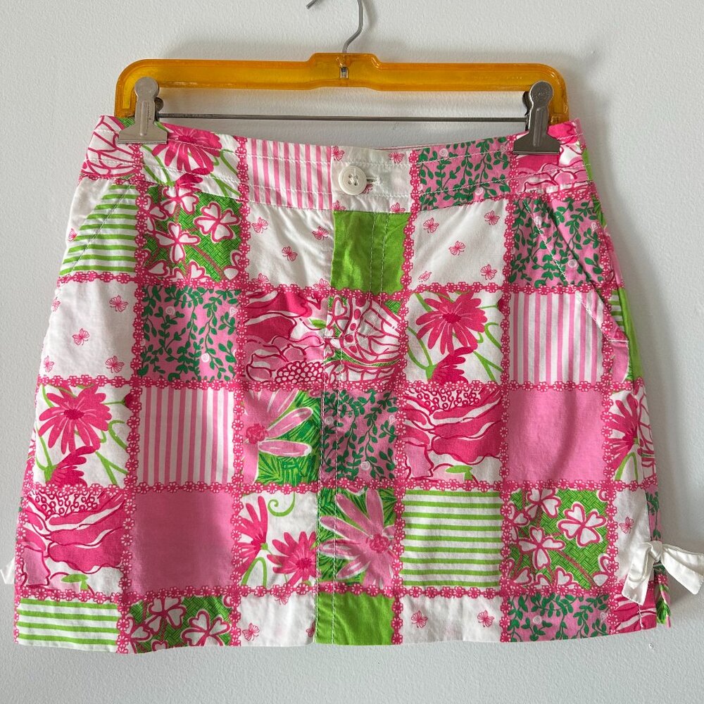 Lily Pulitzer patchwork floral mini skirt with side ties